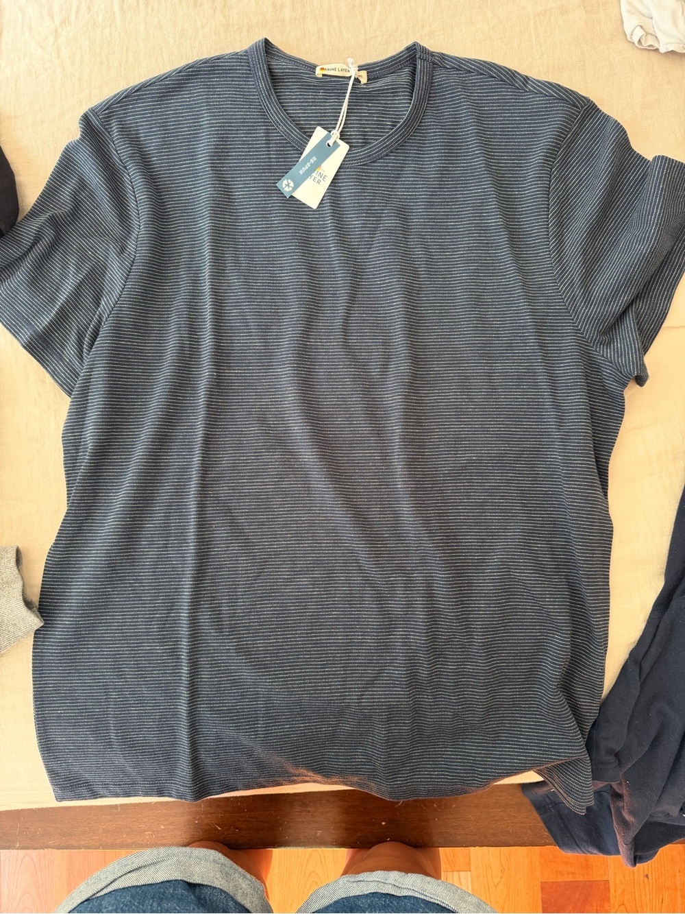 Marine Layer Men's Navy Fine-Stripe Crew Tee